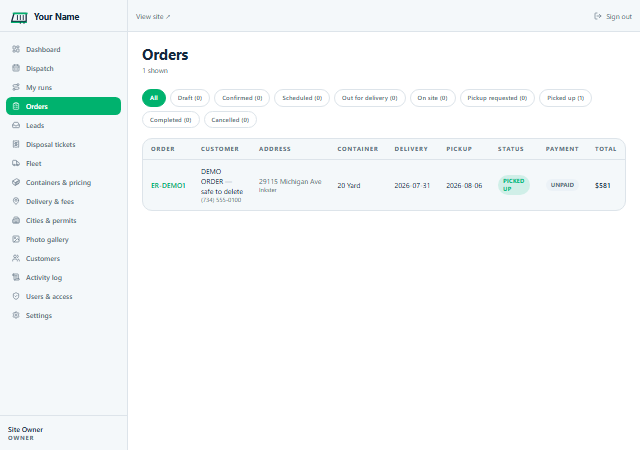 Orders screen